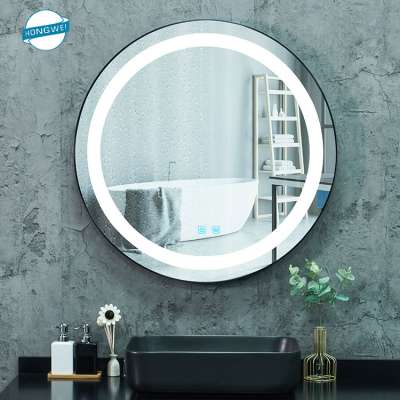 Customized anti-fog wall mounted round magnifying vanity makeup mirror with led