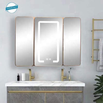 Switch sensor luxury led light white mirrored bathroom cabinet furniture