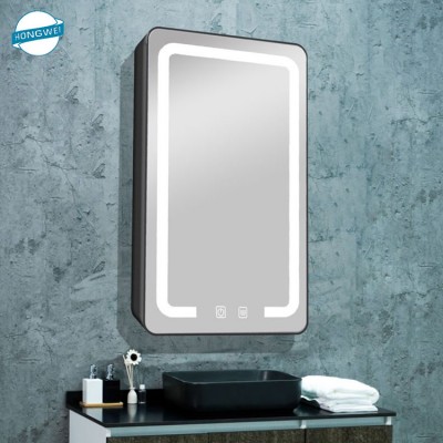 Touch sensor Aluminum Framed luxury Large storage led bathroom mirror cabinet